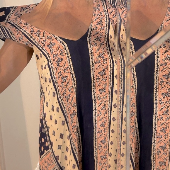 Anthropologie cap sleeve navy blue, pink and white patterned flowy dress - Picture 10 of 13